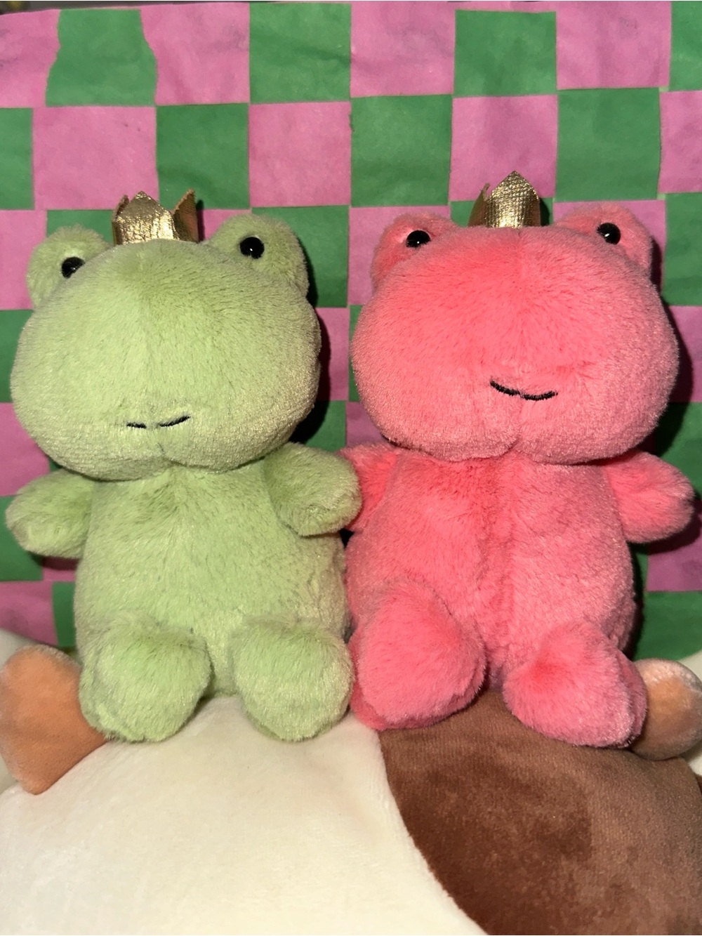 Jellycat Retired Crowned Croaker Frog Duo Pink Green Prince Princess Plush Set